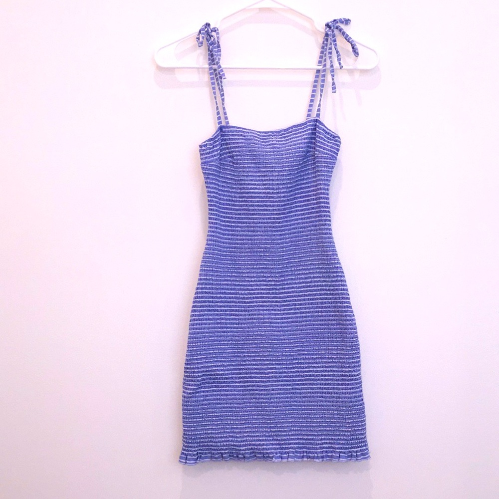 Ruffle Hem Tie Shoulder blue Dress